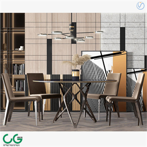modern round dining table chair 3d model